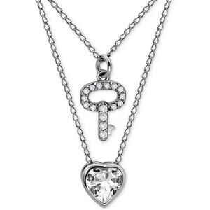 2-Pc. Set Cubic Zirconia Pavé Key & Solitaire Heart Pendant Necklaces